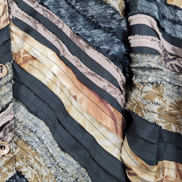 80's Keren Hart Women's Blazer Jacket Black Size Small Black Gray Fabric Strips - Picture 9 of 14